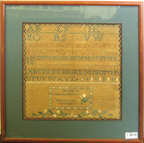 Appraisal: An American alphabet sampler Julia Ann Whitney dated Worked with