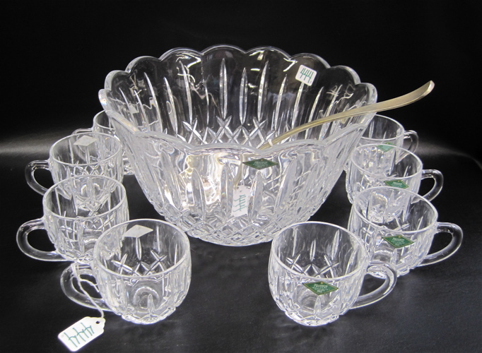 Appraisal: CRYSTAL PUNCH BOWL CUPS WITH SILVER PUNCH LADLE pieces The