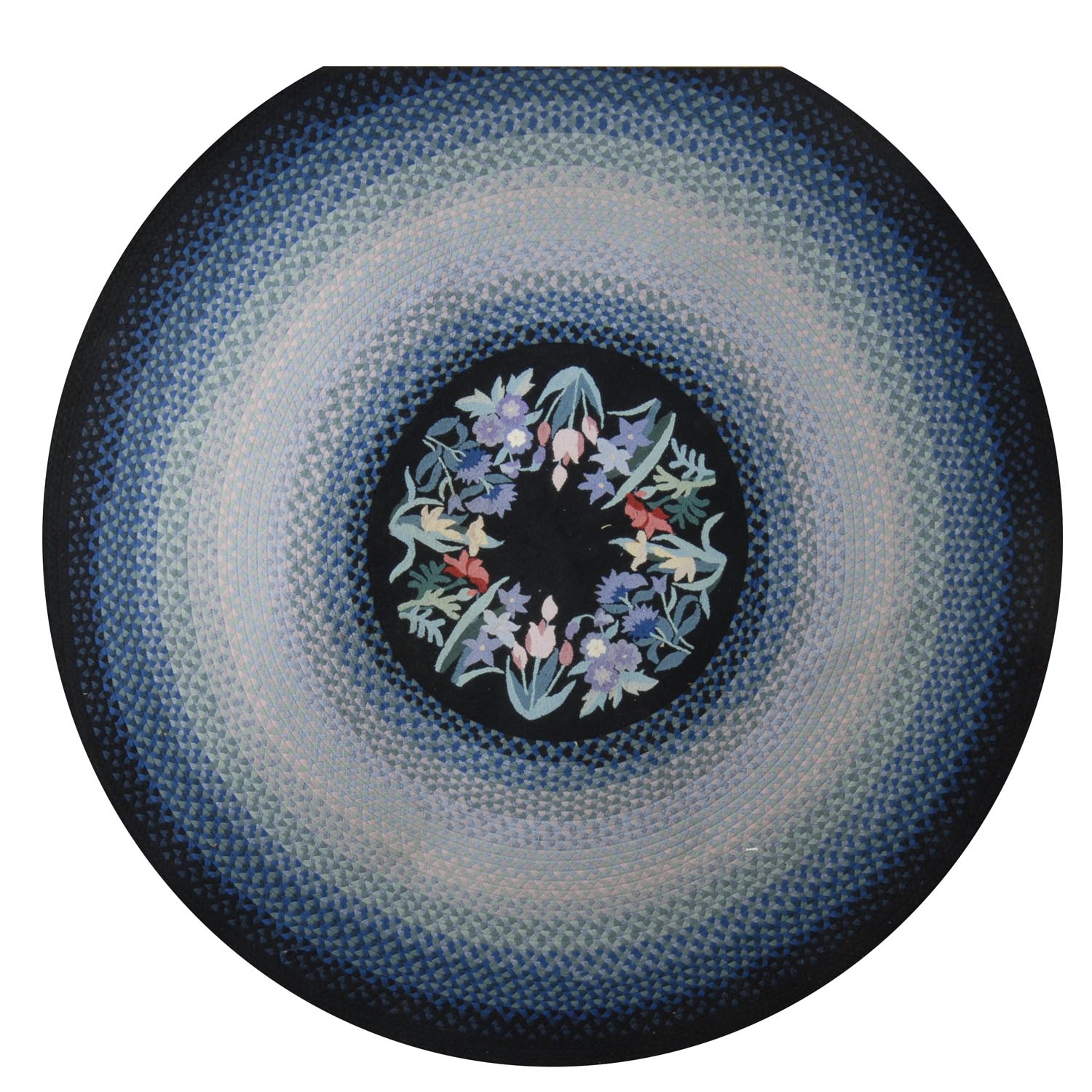 Appraisal: BRAIDED RUG WITH HOOKED CENTER ' diameter Black hooked center