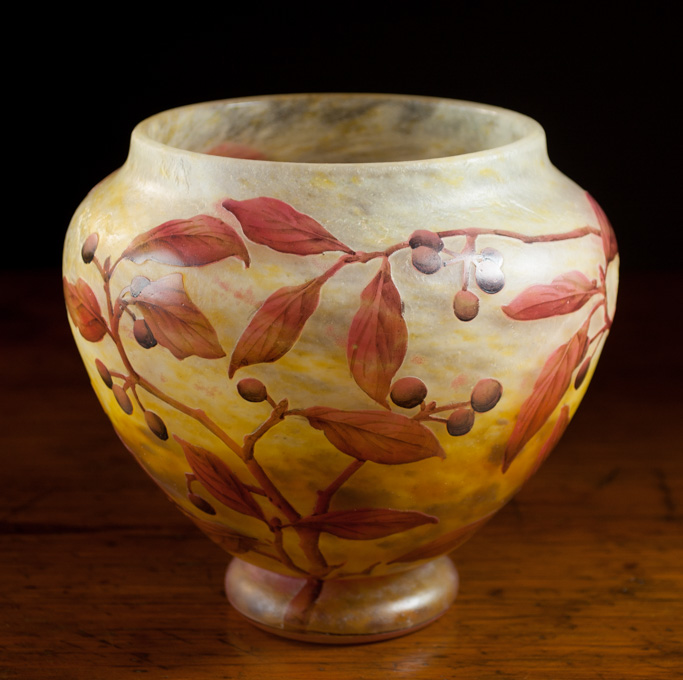 Appraisal: DAUM NANCY CAMEO ART GLASS VASE with painted accents on