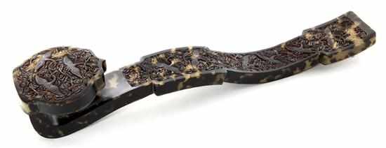 Appraisal: Unusual Chinese tortoiseshell ruyi scepter traditional pierce-carved hollow scepter with