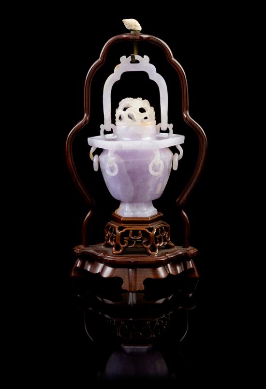 Appraisal: Sale Lot A Chinese Lavender Jadeite Covered Vase early th