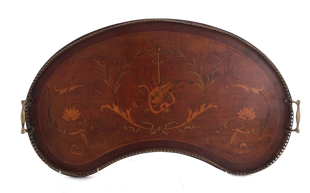 Appraisal: English marquetry inlaid and brass gallery serving tray late th