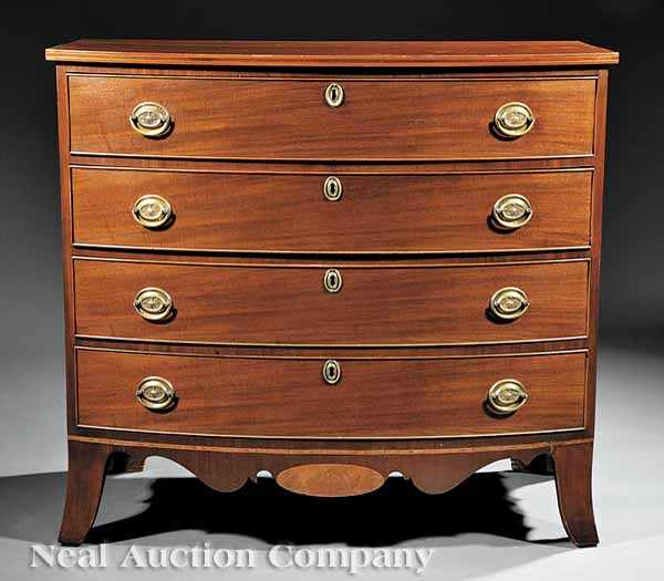 Appraisal: A Federal Inlaid Cherrywood and Mahogany Bowfront Chest of Drawers