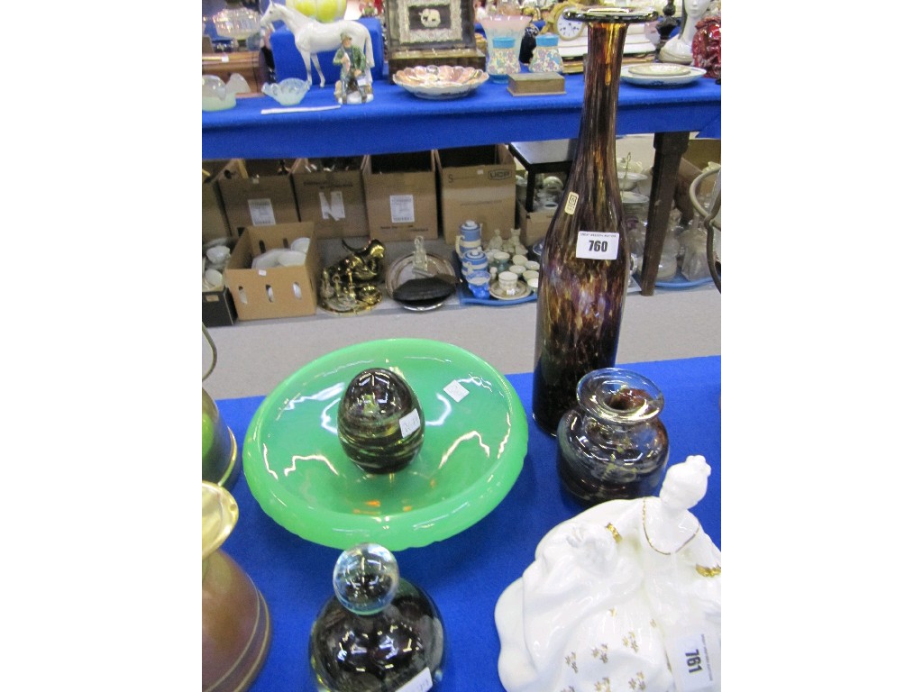 Appraisal: Four pieces of Mdina glass and an Art Deco green