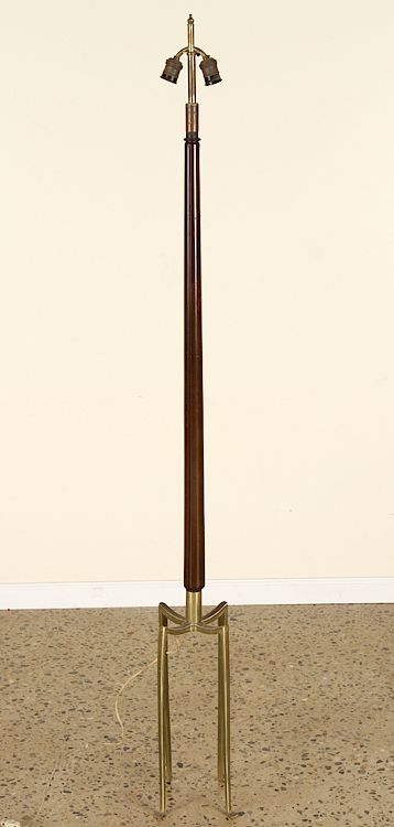 Appraisal: BRONZE AND WOOD GRASSHOPPER FLOOR LAMP C A bronze and