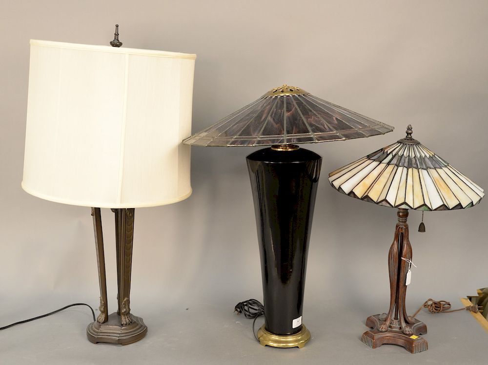 Appraisal: Three table lamps to include two with leaded glass shades