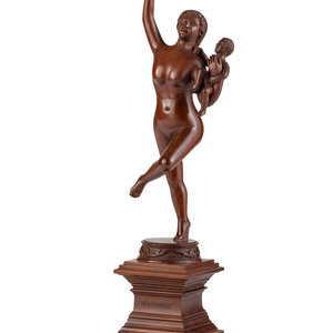 Appraisal: An American Carved Cherrywood Bacchante and Infant Sculpture signed By