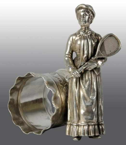 Appraisal: Lady Tennis Player Figural Napkin Ring Description By Meriden B