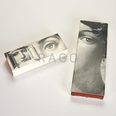 Appraisal: PIERO FORNASETTI Two sliding boxes Italy ca Silkscreened enameled metal