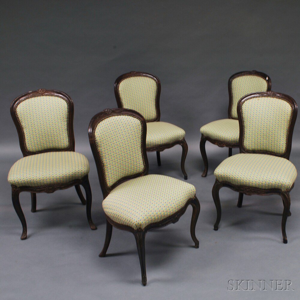 Appraisal: Set of Five Louis XV Stained Walnut Chaises with foliate-and