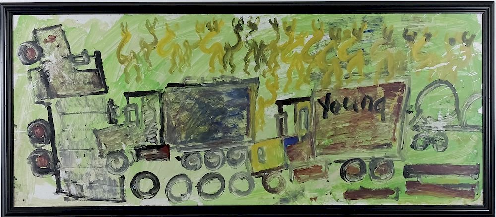 Appraisal: Purvis Young Outsider Art Painting Dancers Trucks Purvis Young -