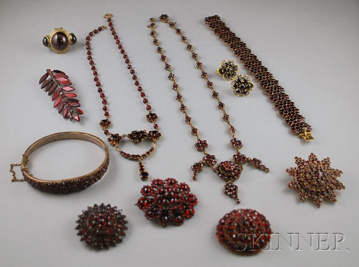 Appraisal: Group of Mostly Garnet Jewelry including two necklaces two bracelets