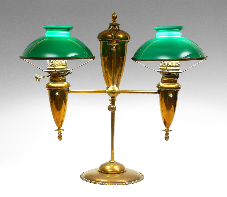 Appraisal: BRADLEY HUBBARD DUPLEX STUDENT LAMP Converted to electric brass frame