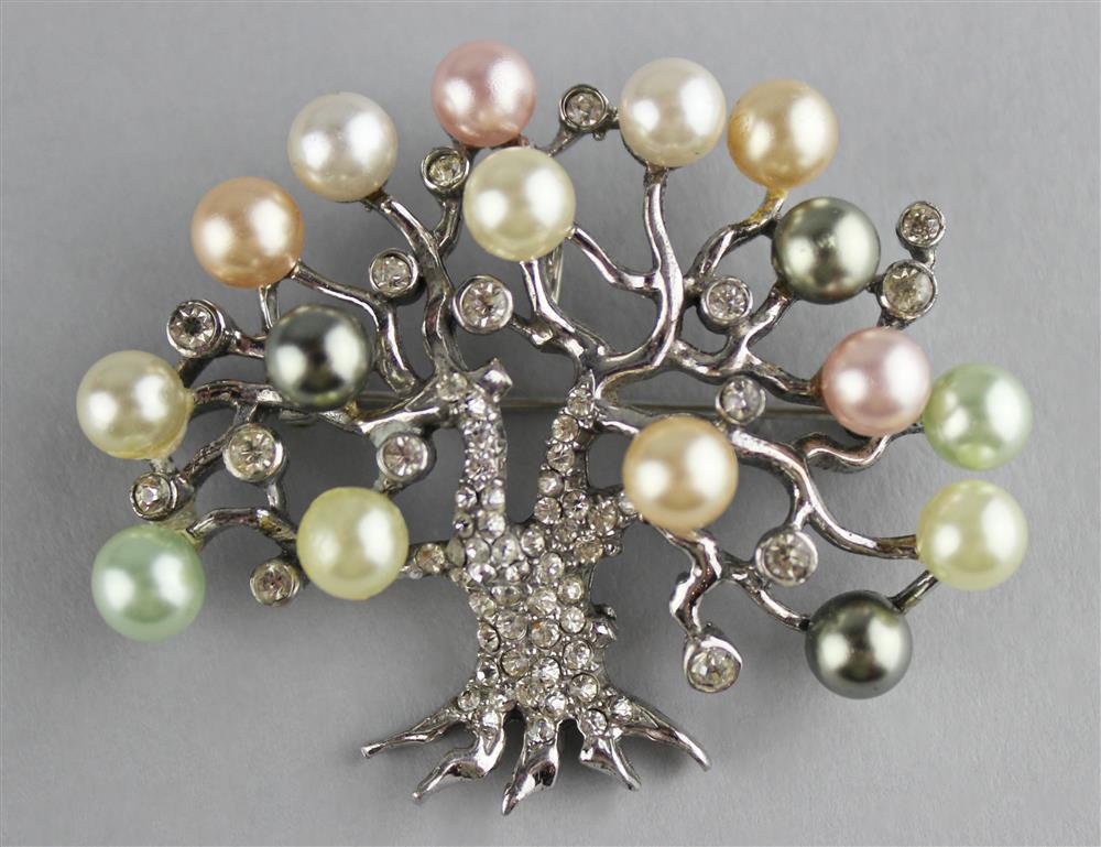 Appraisal: PENNINO STERLING TREE PIN WITH COLORLESS RHINESTONES AND DIFFERENT COLORED