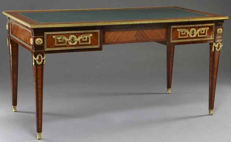 Appraisal: Louis XVI style writing desk the top inset with green