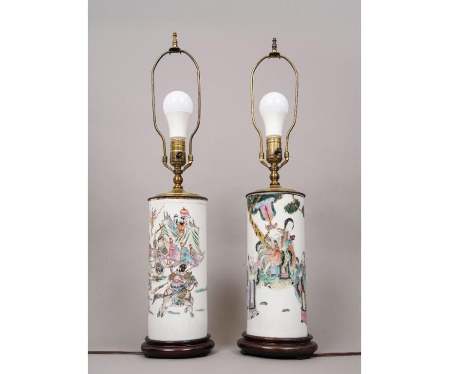 Appraisal: Pair of Chinese porcelain table lamps th c decorated with