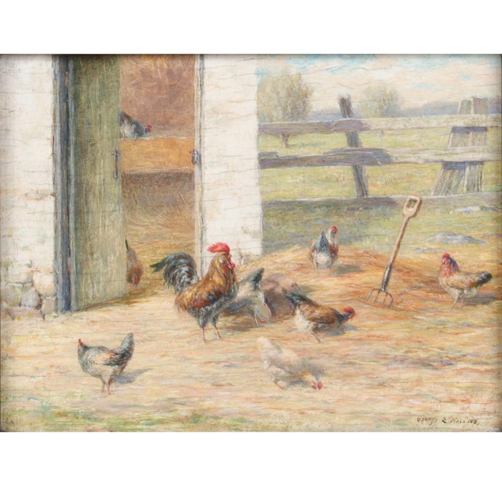 Appraisal: GEORGE EDWARD HOPKINS AMERICAN - CHICKENS IN THE BARNYARD OIL