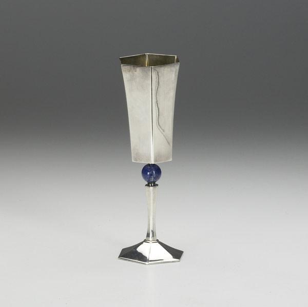 Appraisal: GUCCI Modernist sterling silver goblet with lapis decoration on stem