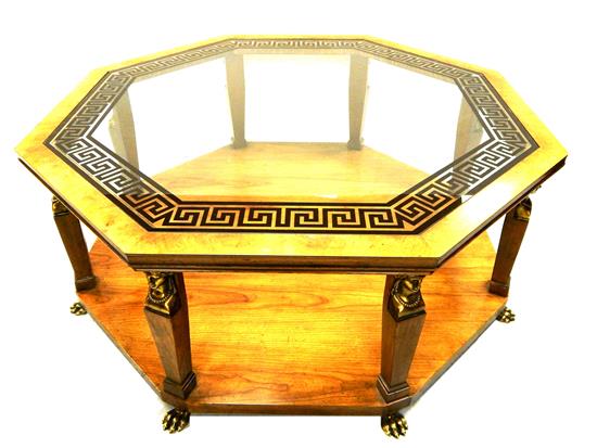 Appraisal: Baker Neo-Classical coffee table mahogany octagonal form bronzed figural busts