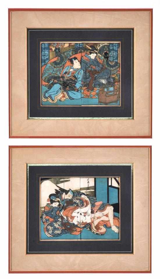 Appraisal: JAPANESE SCHOOL Pair of woodblocks of a courting couple x