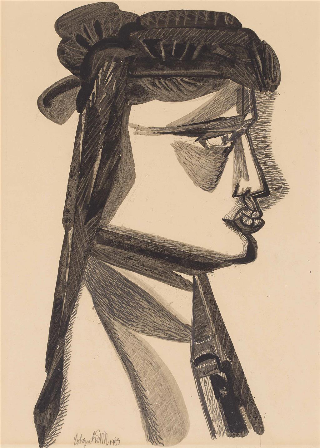 Appraisal: ROBERT COLQUHOUN SCOTTISH - HEAD Signed and dated mixed media