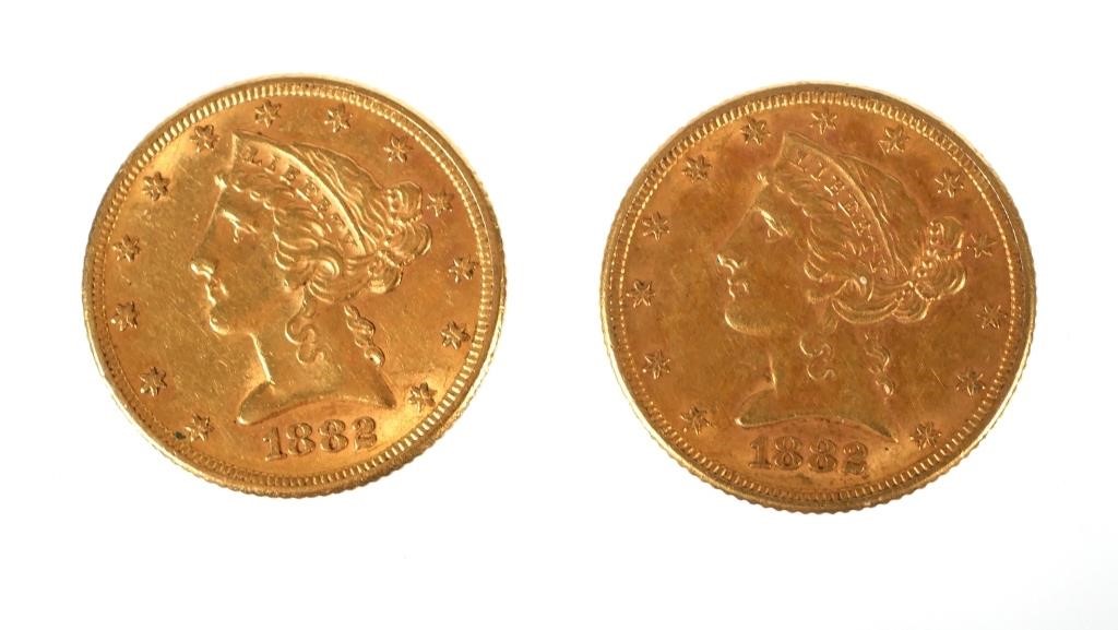 Appraisal: U S GOLD HALF EAGLE COINS LIBERTY HEAD two United