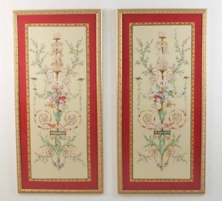 Appraisal: PAIR OF DECORATIVE FRENCH STYLE HAND COLORED DRAWINGS PAIR OF