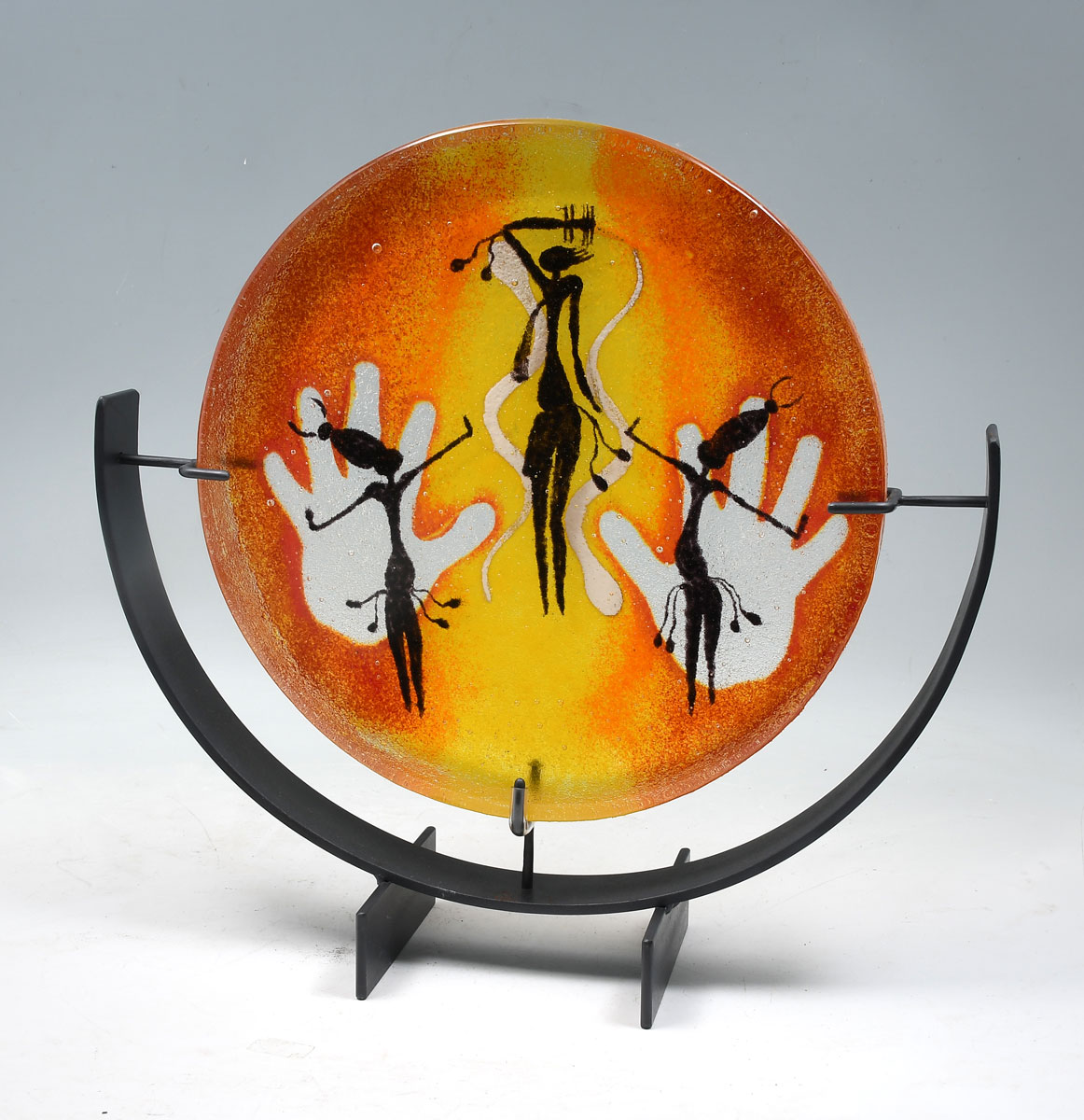 Appraisal: CIRCULAR ART GLASS ILLEGIBLY SIGNED SCULPTURE Mounted on a metal