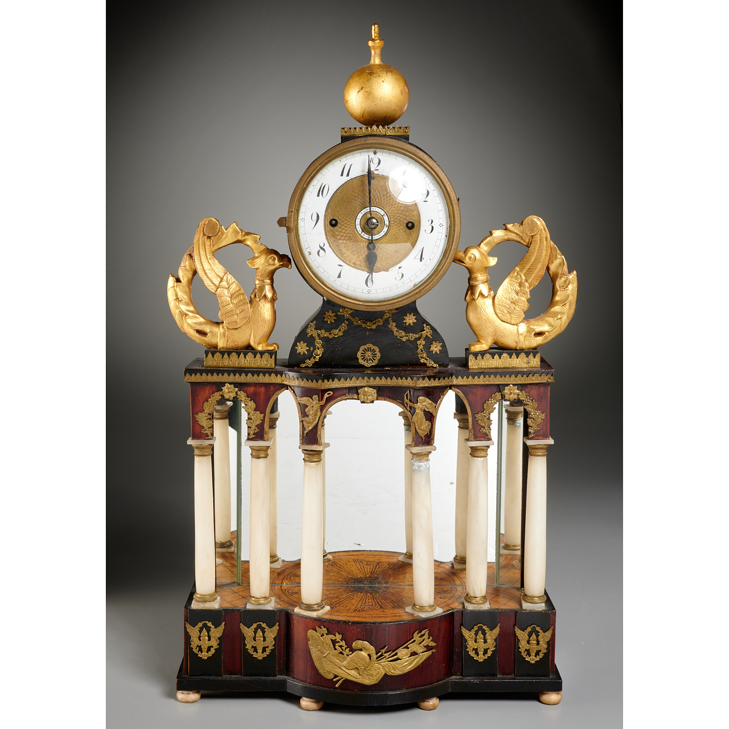 Appraisal: VIENNESE EMPIRE MANTEL CLOCK th c Austria fruitwood case with