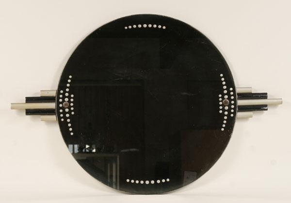 Appraisal: Deco circular mirror with alternating linear black and silver wooden