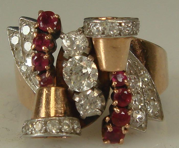 Appraisal: K Rose Gold Retro Diamond and Ruby Ring Platinum decorations