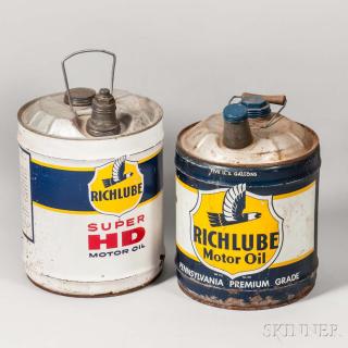 Appraisal: Two Richlube Motor Oil Five-gallon Can fitted with spout and