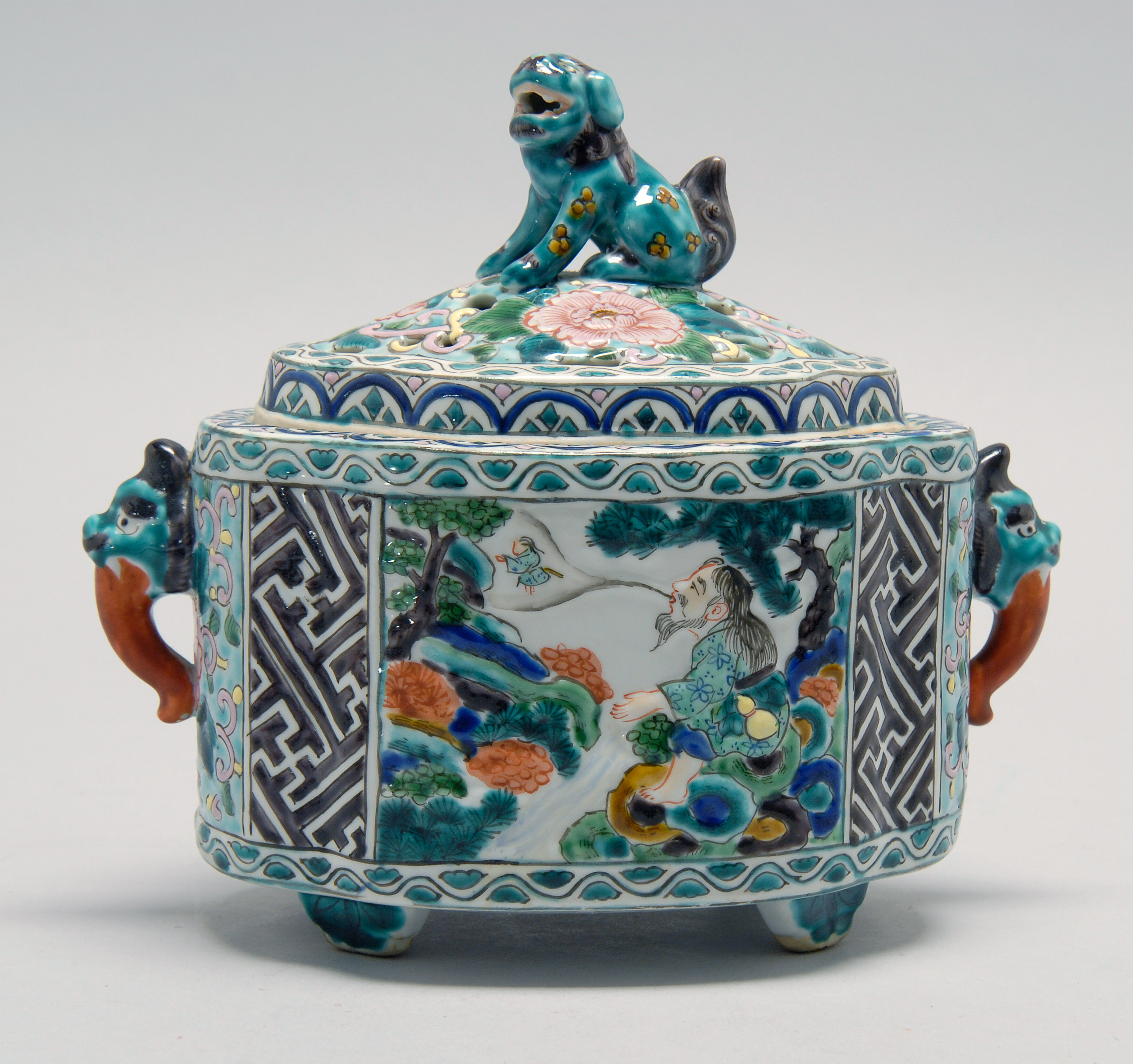 Appraisal: AO KUTANI PORCELAIN CENSER Showa PeriodIn oval form with relief