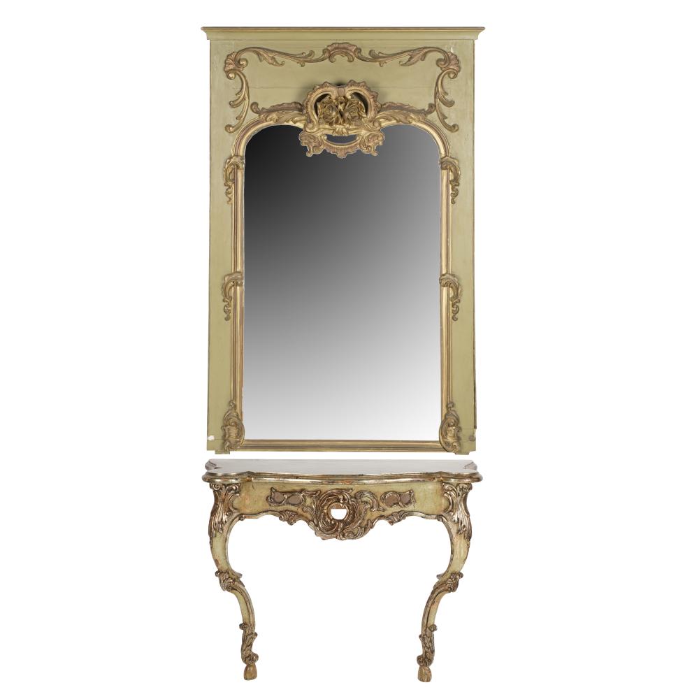 Appraisal: ROCOCO STYLE PAINTED GILT CONSOLE MIRRORCondition wear to paint and