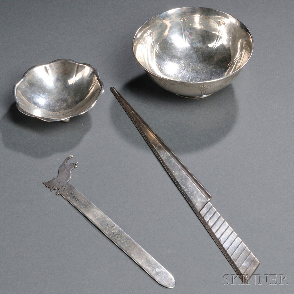 Appraisal: Four Sterling Silver Items th century An Arthur Stone footed