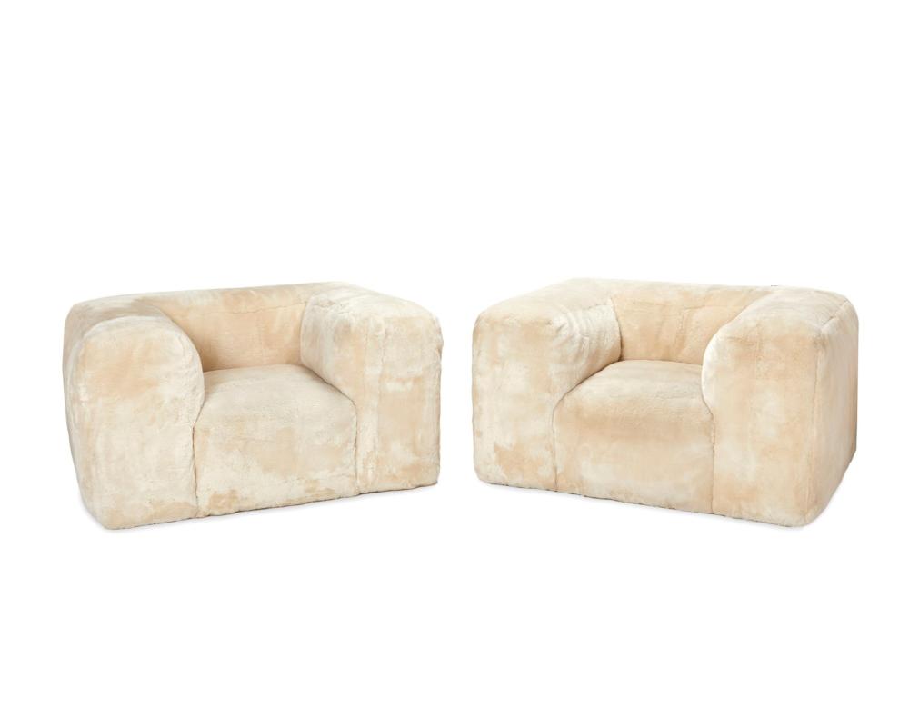 Appraisal: A pair Restoration Hardware sheep hair loveseats st Century Each