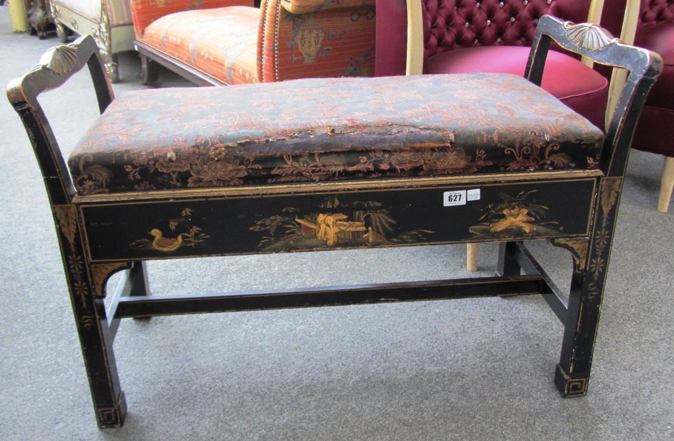 Appraisal: An early th century black lacquer chinoiserie decorated duet piano