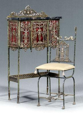 Appraisal: Renaissance style brass stand chair Egyptian marble top and brass