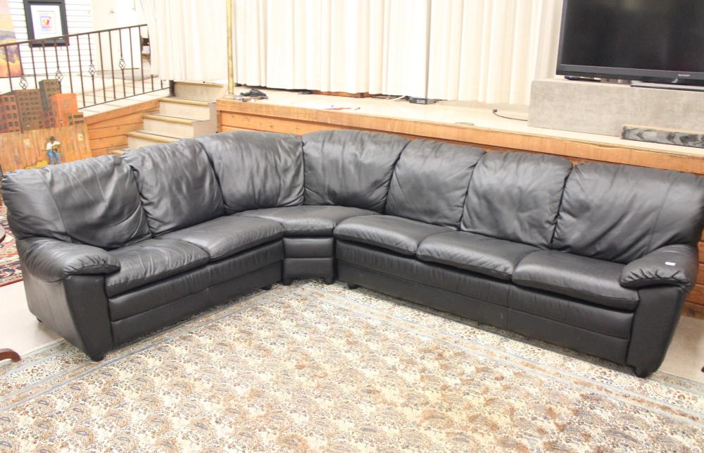 Appraisal: THREE-PIECE ITALIAN BLACK LEATHER SECTIONAL SOFA SET made by Calia