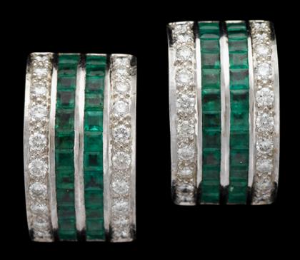 Appraisal: karat white gold diamond and emerald earrings Half hoops accented