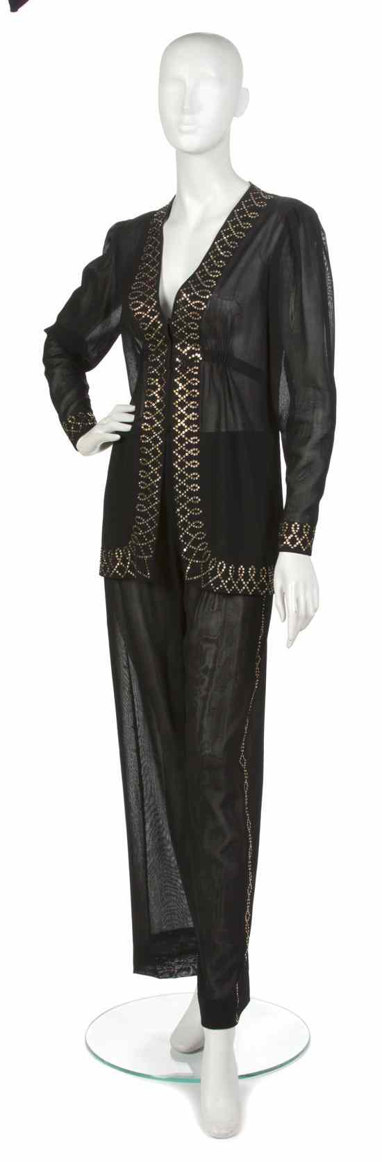 Appraisal: A Pauline Trigere Black Silk and Rhinestone Cocktail Ensemble in