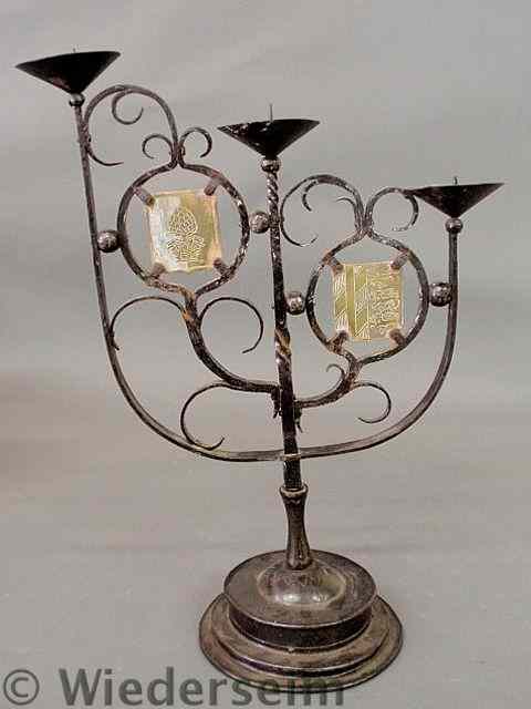 Appraisal: Wrought iron German SS candelabra with brass inserts Schwaben and