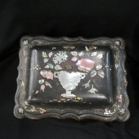 Appraisal: Victorian Lacquerware Box mother-of-pearl inlay hinged top x x