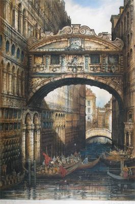 Appraisal: Edward Sharland th Century Bruges Cathedral Bridge of Sighs Venice