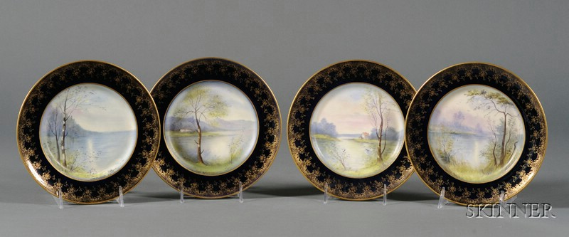 Appraisal: Set of Four Limoges Handpainted Dessert Plates late th century