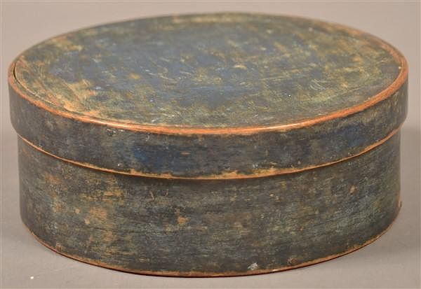 Appraisal: Antique Blue Painted Bentwood Pantry Box Antique Blue Painted Bentwood