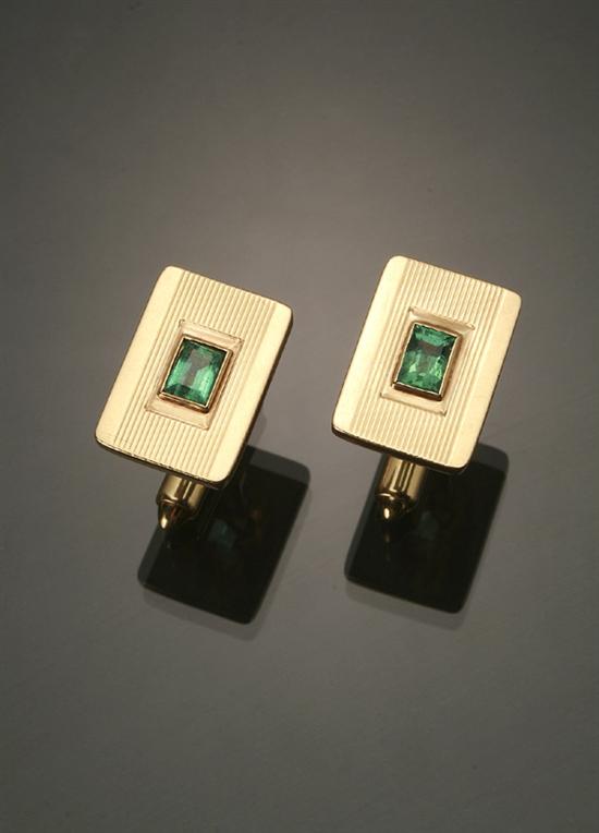 Appraisal: Pair of -Karat Yellow-Gold and Emerald Cuff Links Each set