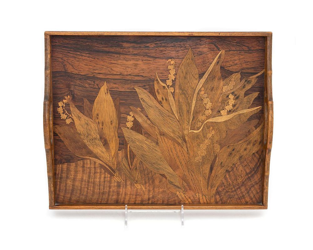 Appraisal: Emile Galle French - Marquetry Serving Tray Emile Galle French