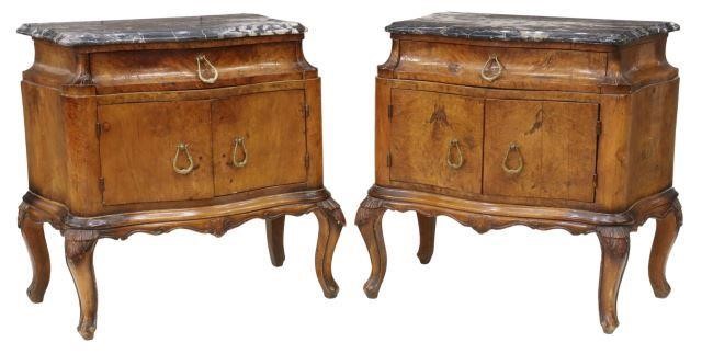 Appraisal: pair Venetian walnut bedside cabinets th c having shaped marble